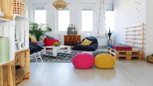 Minimalist living room with furniture and cushion